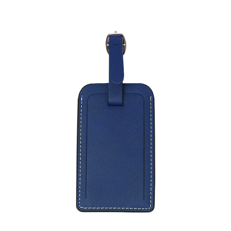 Rectangle Laser Blank Double-side Leather Luggage Tags-blue