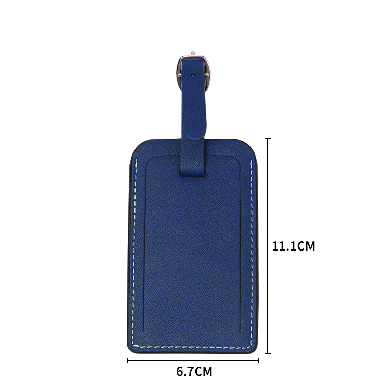 Rectangle Laser Blank Double-side Leather Luggage Tags-blue