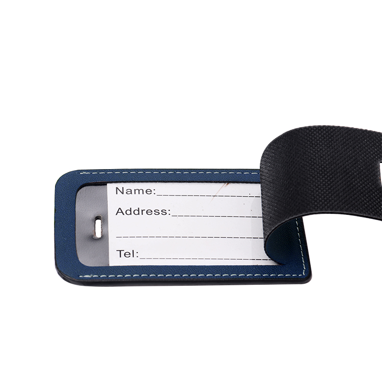 Rectangle Laser Blank Double-side Leather Luggage Tags-blue