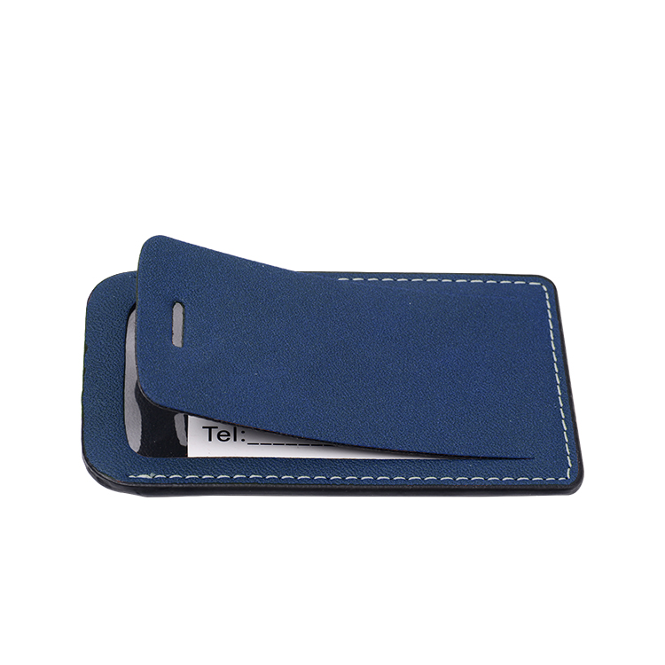 Rectangle Laser Blank Double-side Leather Luggage Tags-blue