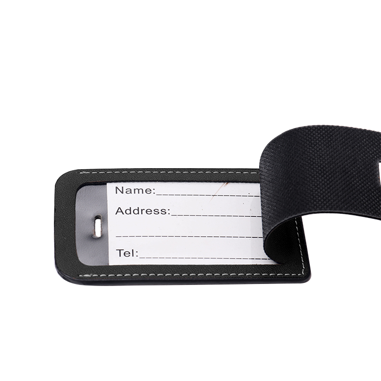 Rectangle Laser Blank Double-side Leather Luggage Tags-black