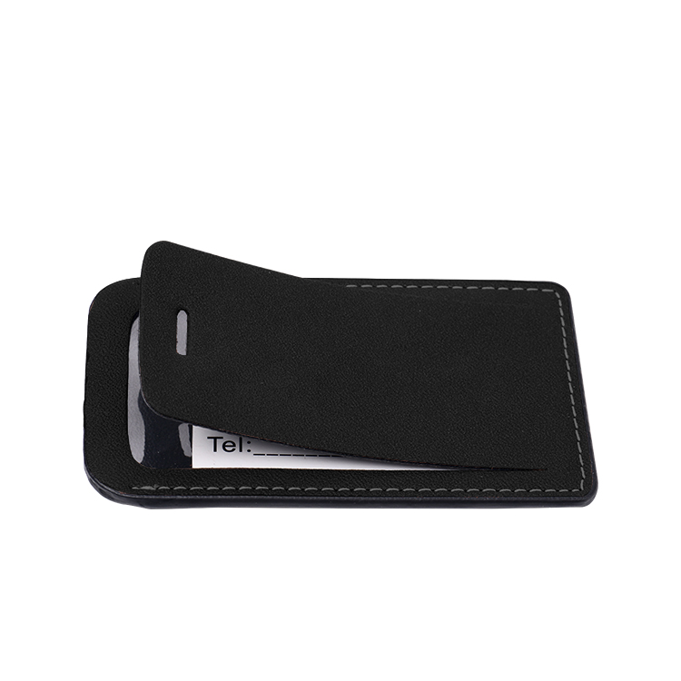 Rectangle Laser Blank Double-side Leather Luggage Tags-black