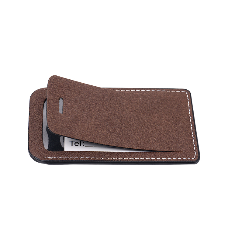 Rectangle Laser Blank Double-side Leather Luggage Tags-brown