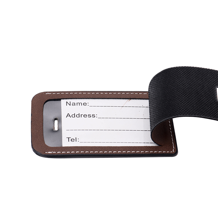 Rectangle Laser Blank Double-side Leather Luggage Tags-brown