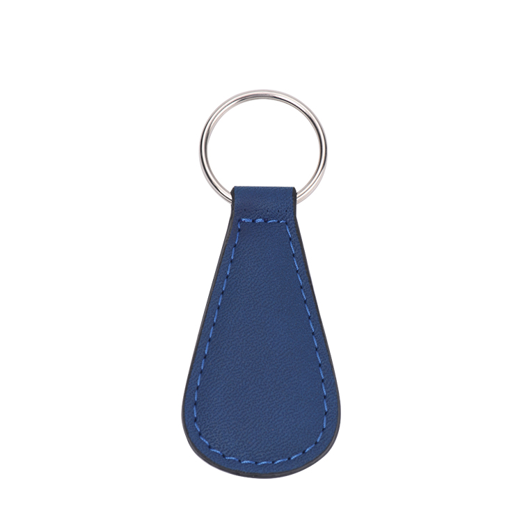 Laser blank sector shape leather keychains-blue