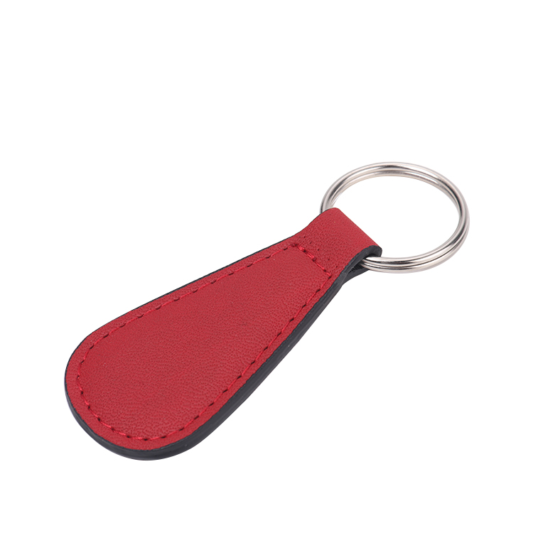 Laser blank sector shape leather keychains-red