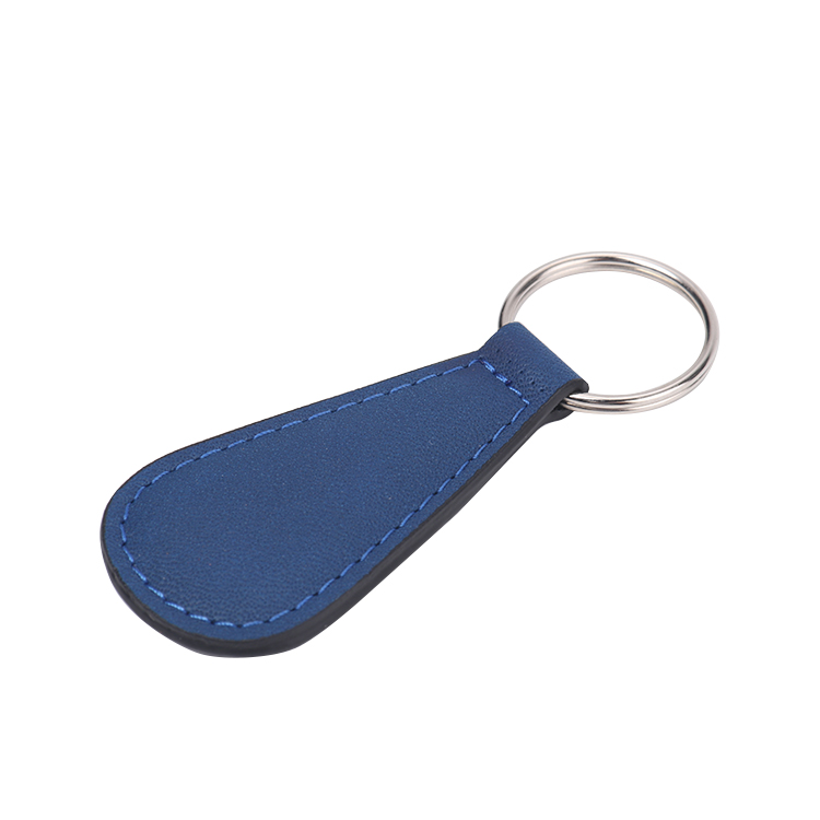 Laser blank sector shape leather keychains-blue