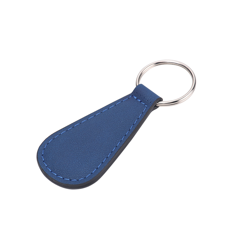 Laser blank sector shape leather keychains-blue