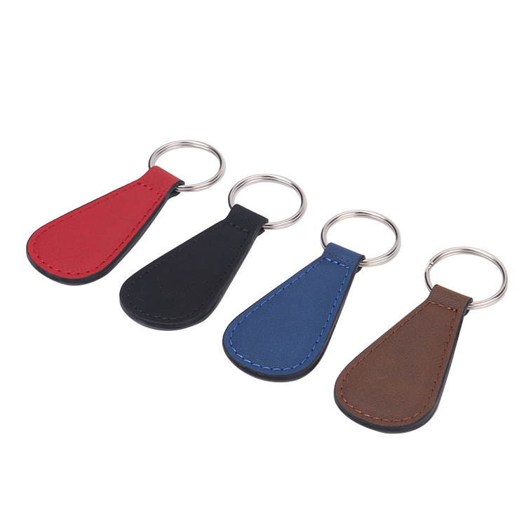 Laser blank sector shape leather keychains-blue