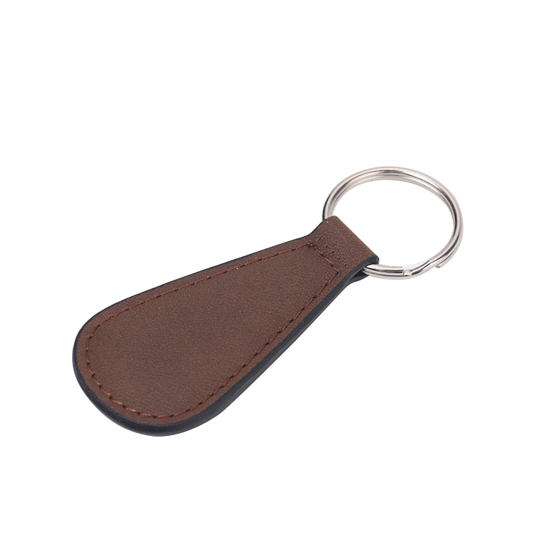 Laser blank sector shape leather keychains-brown