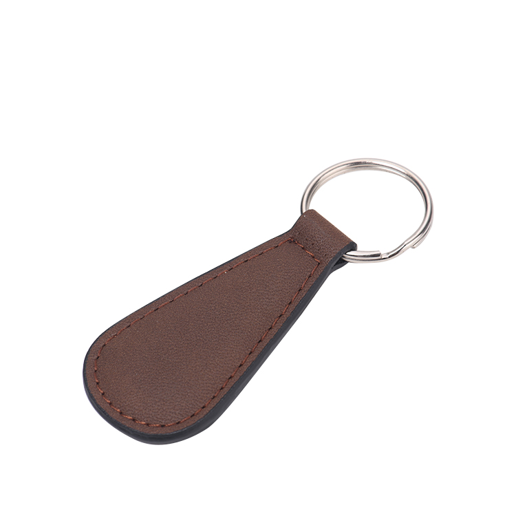 Laser blank sector shape leather keychains-brown