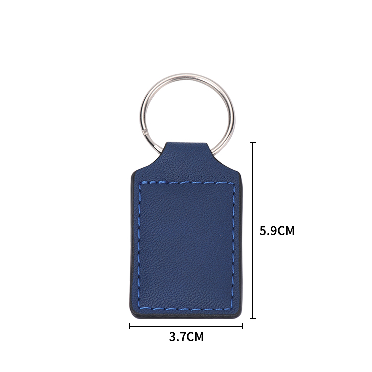 Laser blank square shape leather keychains-blue