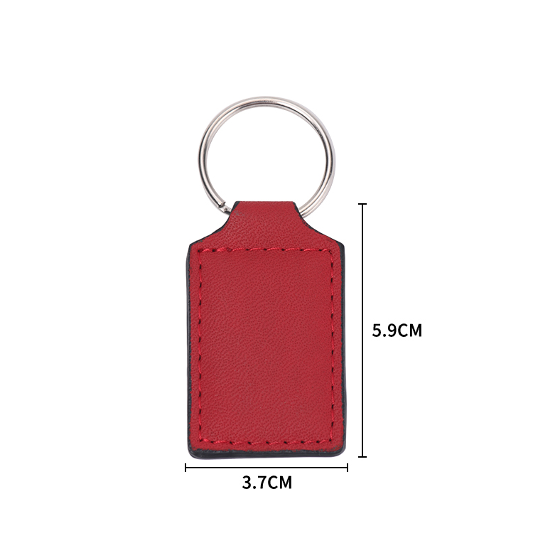 Laser blank square shape leather keychains-red