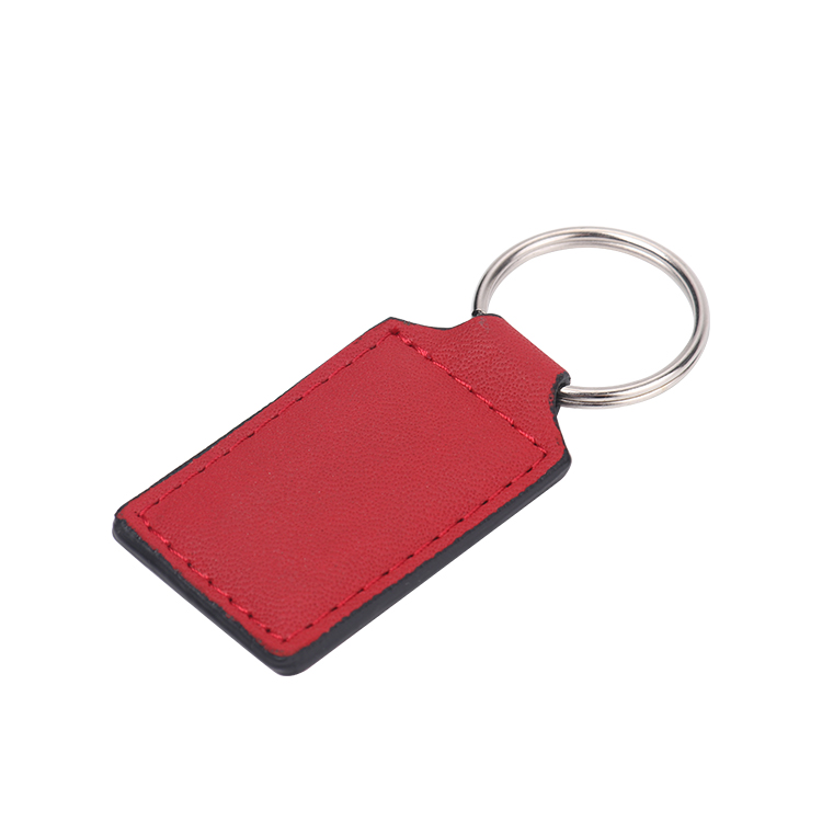 Laser blank square shape leather keychains-red