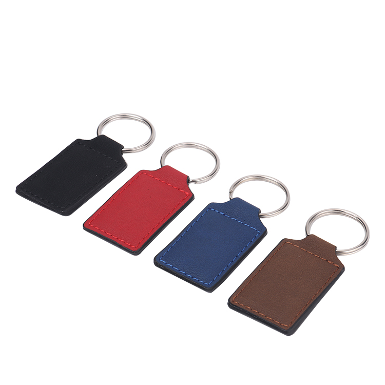 Laser blank square shape leather keychains-red