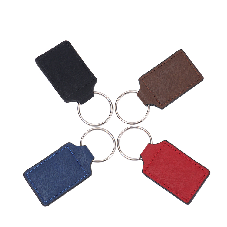 Laser blank square shape leather keychains-red