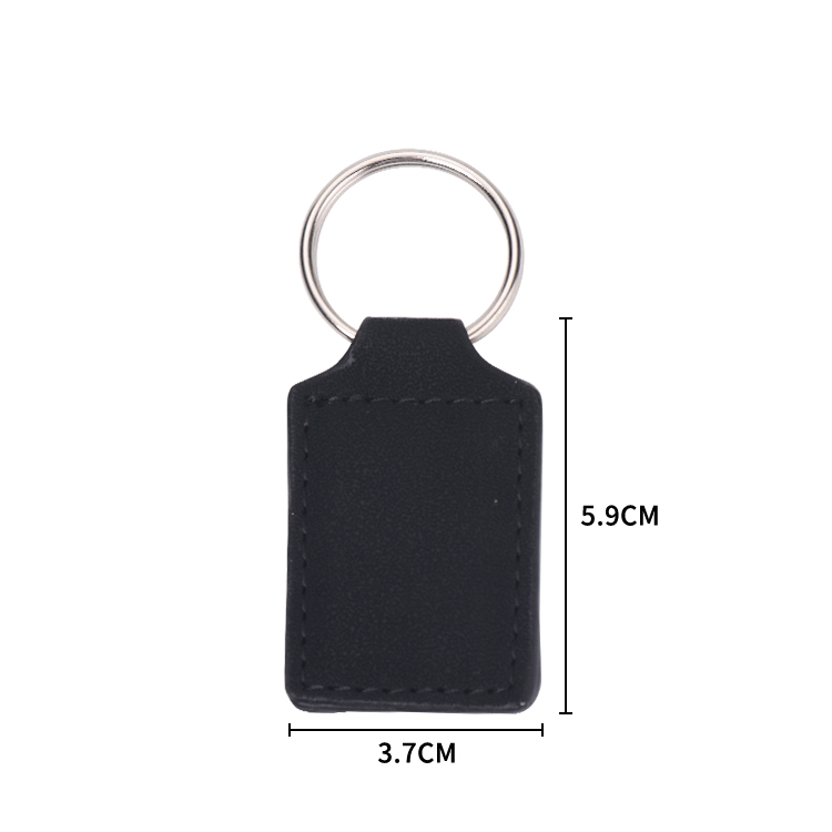 Laser blank square shape leather keychains-black