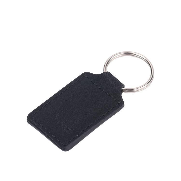 Laser blank square shape leather keychains-black