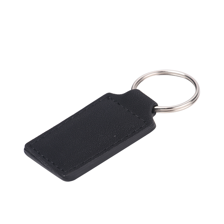 Laser blank square shape leather keychains-black