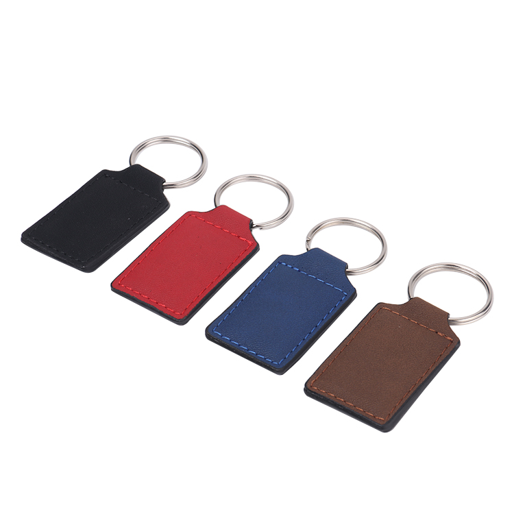 Laser blank square shape leather keychains-black