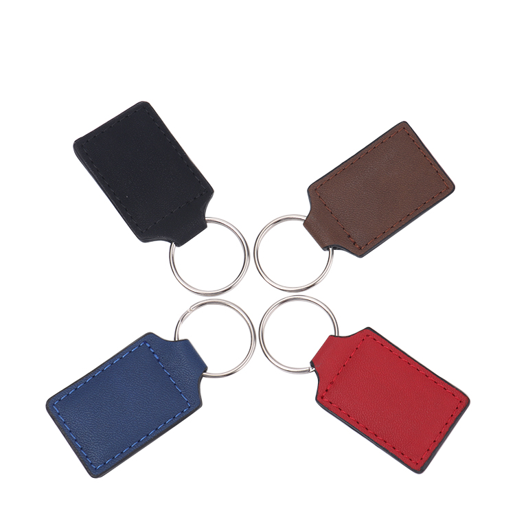 Laser blank square shape leather keychains-black