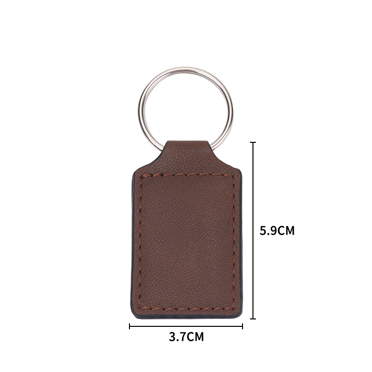 Laser blank square shape leather keychains-brown