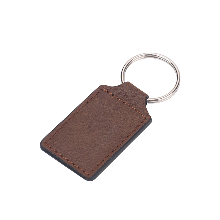 Laser blank square shape leather keychains-brown