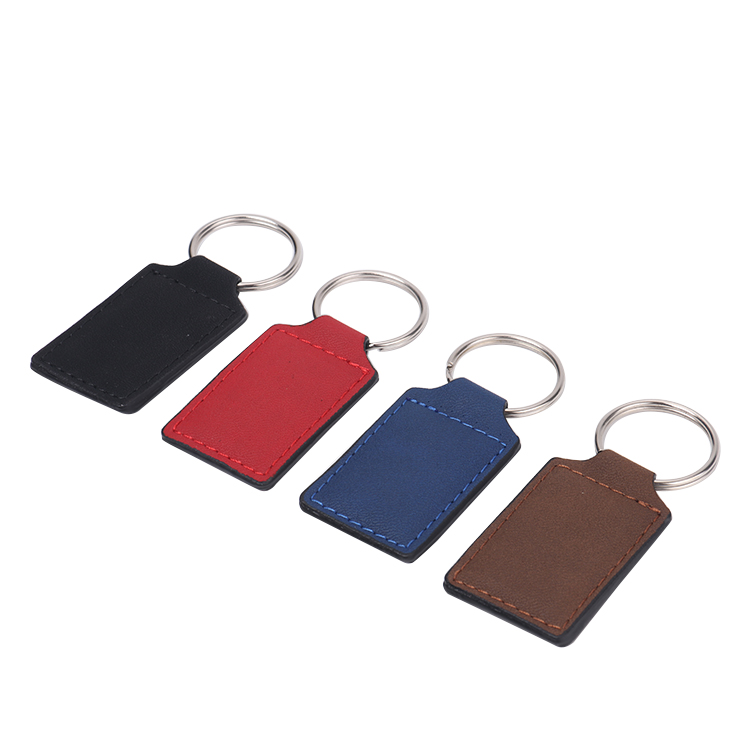 Laser blank square shape leather keychains-brown