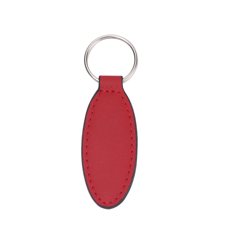 Laser Engraving Elank Oval Shape Leather Keychains-red