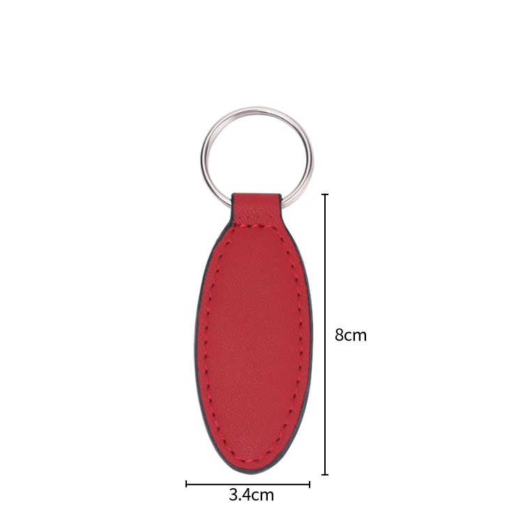 Laser Engraving Elank Oval Shape Leather Keychains-red