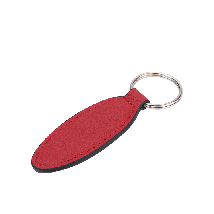 Laser Engraving Elank Oval Shape Leather Keychains-red