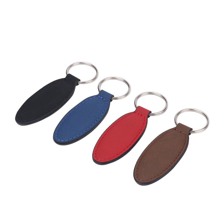 Laser Engraving Elank Oval Shape Leather Keychains-red