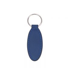 Laser Engraving Elank Oval Shape Leather Keychains-blue