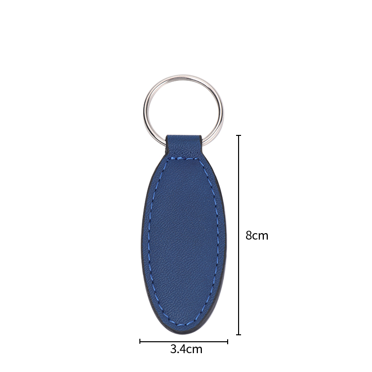 Laser Engraving Elank Oval Shape Leather Keychains-blue