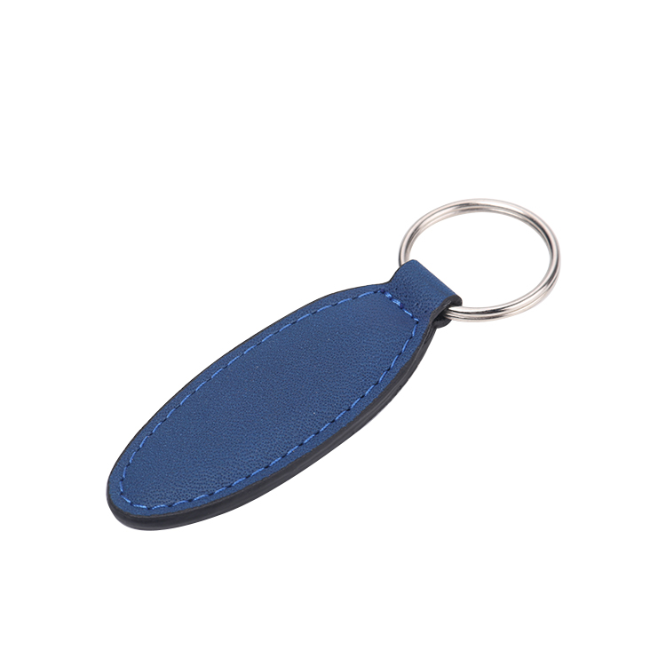 Laser Engraving Elank Oval Shape Leather Keychains-blue