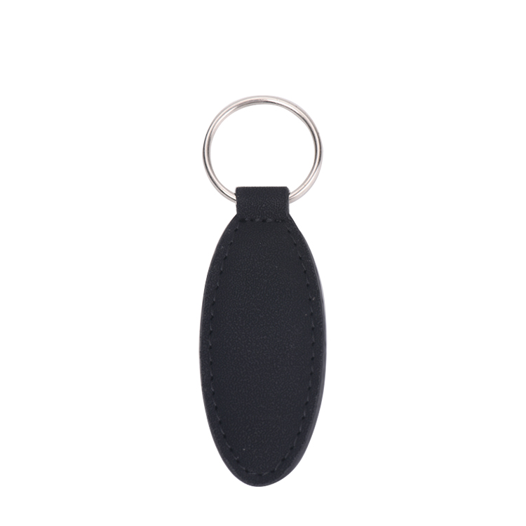 Laser Engraving Elank Oval Shape Leather Keychains-black