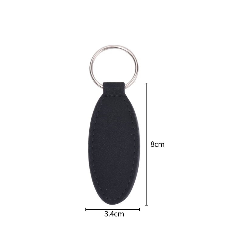 Laser Engraving Elank Oval Shape Leather Keychains-black