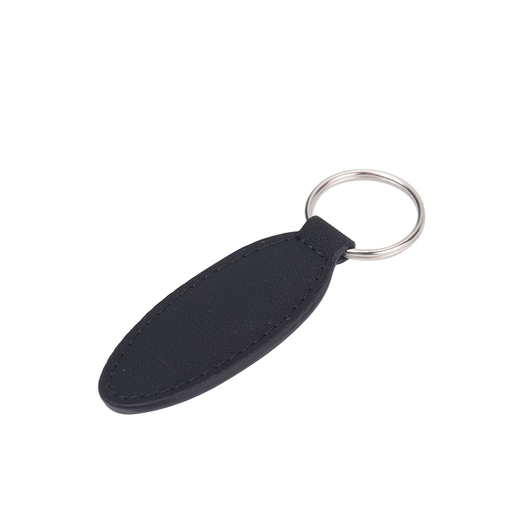 Laser Engraving Elank Oval Shape Leather Keychains-black