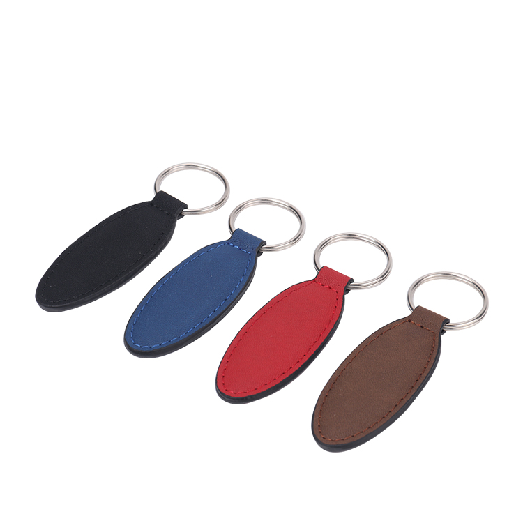 Laser Engraving Elank Oval Shape Leather Keychains-black