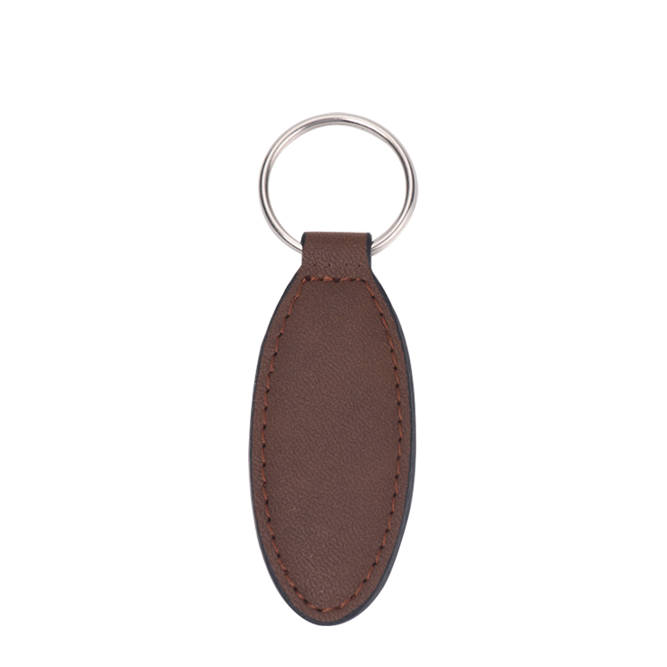 Laser Engraving Elank Oval Shape Leather Keychains-brown