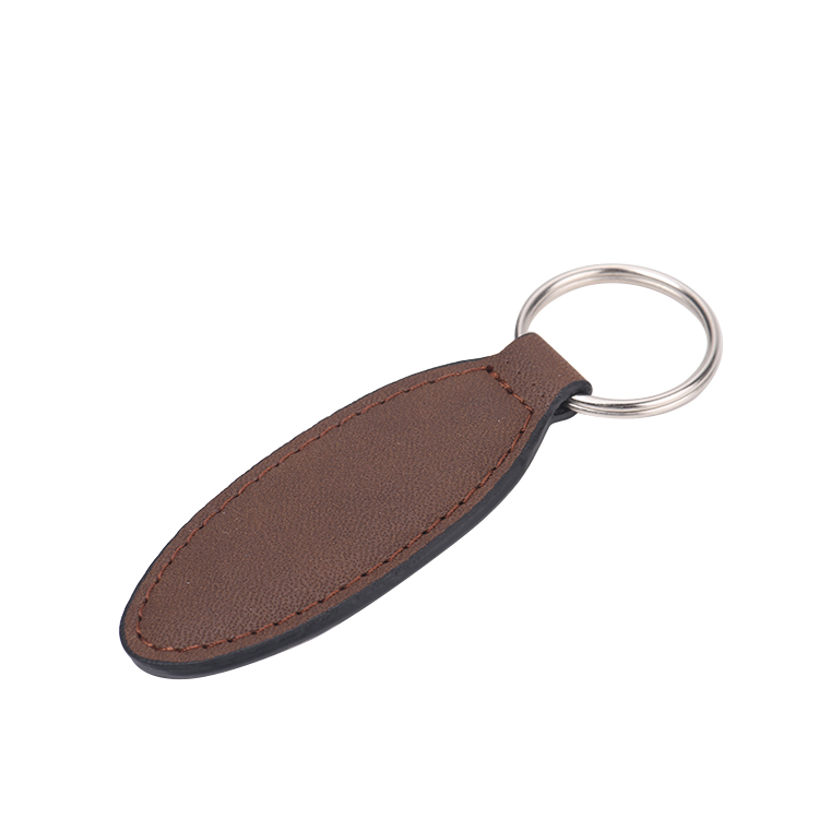 Laser Engraving Elank Oval Shape Leather Keychains-brown