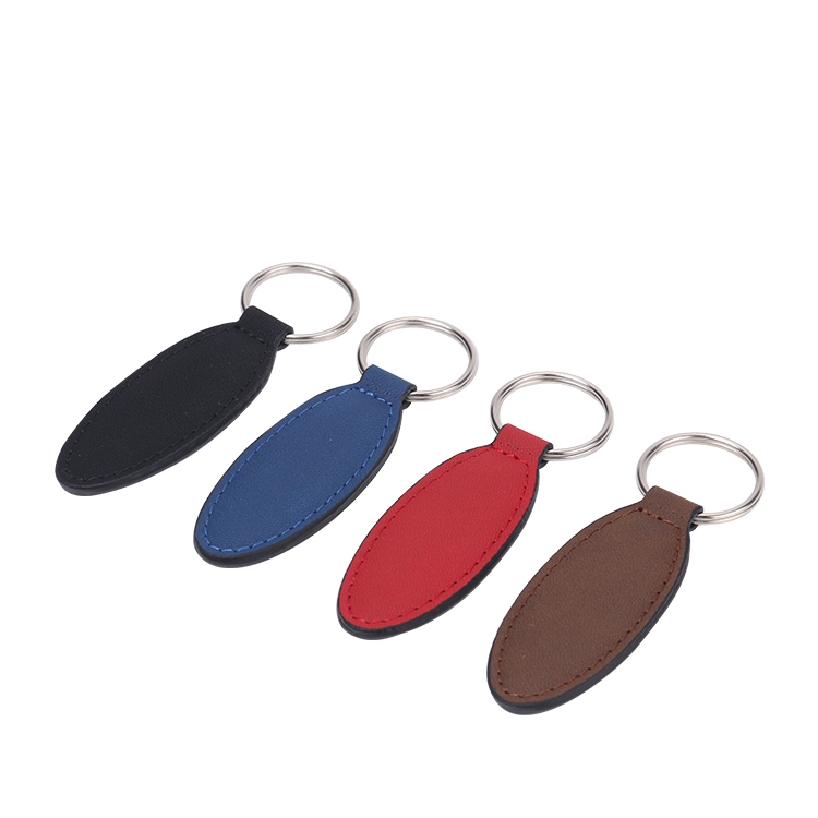 Laser Engraving Elank Oval Shape Leather Keychains-brown